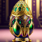 Intricate Fabergé Egg with Gold Filigree and Gem Adornments