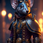 Medieval-themed anthropomorphic mouse in ornate armor and regal cape