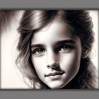 Young girl monochrome portrait with wavy hair and captivating eyes