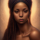 Digital portrait of young woman with headband and subtle jewelry on warm background