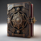 Intricate Leather-Bound Book with Metal Detailing and Mandala Design