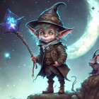 Fantasy illustration of small elf-like creatures with glowing staffs