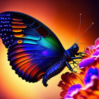 Colorful Butterfly on Flowers with Gradient Background