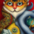 Whimsical cat painting with colorful elements