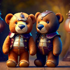 Steampunk Teddy Bears in Pilot Attire with Lantern Background