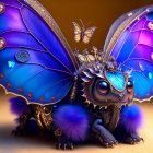 Fantastical creature with butterfly-dragon fusion, blue wings, patterns, and fur