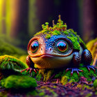 Colorful Frog with Moss Texture in Enchanted Forest