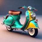 Vintage Teal Scooter with Chrome Accents and Tan Leather Seat