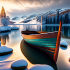 Colorful Boat in Serene Winter Lake Scene