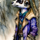 Stylish anthropomorphic meerkat in intricate period coat