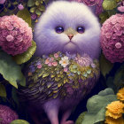 Fluffy Purple Creature with Shining Eyes in Floral Setting