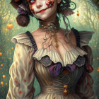 Whimsical female figure in Victorian Halloween attire