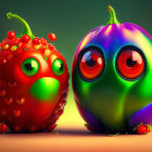 Colorful anthropomorphic fruit characters on soft background