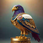 Intricate Mechanical Eagle with Golden Beak and Jeweled Body