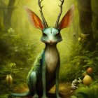 Mythical creature with hare and deer features in enchanted forest