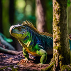 Colorful Green Iguana in Forest Setting