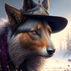 Anthropomorphic wolf in medieval attire against forest backdrop