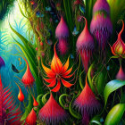 Colorful surreal jungle with neon plants & alien-like flora