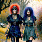 Colorful Punk Hairstyles & Gothic Attire in Autumn Forest