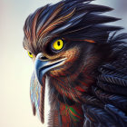 Mythical Bird Digital Artwork with Eagle-Like Head and Vibrant Plumage