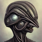 Detailed illustration of alien with layered skin and large eyes