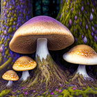 Detailed mythical mushrooms in vibrant digital art