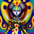 Colorful digital artwork of stylized female figure with face paint & surreal patterns