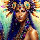 Digital artwork: Woman in Native American headdress