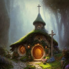 Thatched Roof Cottage in Enchanted Forest Mist