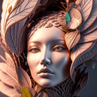 Detailed 3D woman illustration with ornate bronze headpiece