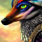 Detailed Portrait of Regal Anthropomorphic Fox with Vibrant Eyes and Golden Jewelry