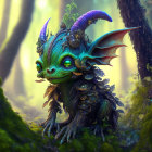 Blue-Green Dragon Creature in Enchanted Forest