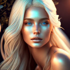 Blonde Woman Digital Portrait with Blue Eyes