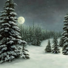 Snow-Covered Pine Trees in Tranquil Winter Night