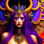 Colorful Artwork of Woman with Purple Skin and Golden Accessories