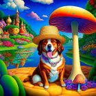 Colorful Cartoon Illustration of Happy Dog by River