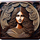 Stylized woman wooden artwork with ornate carvings