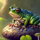 Vibrant digital artwork of stylized frog in natural setting