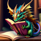 Colorful Dragon Reading Book in Library