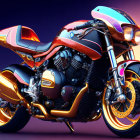 Sleek Orange Motorcycle on Purple and Pink Gradient Background