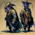 Grotesque goblin-like characters in tattered suits and hats with sinister smiles