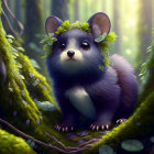 Whimsical illustration of cute rodent in forest setting