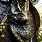 Detailed Sculpture of Cat with Ornate Patterns and Golden Accents