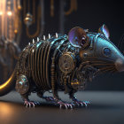 Mechanized Rat 3D Illustration with Glowing Blue Eyes