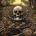 Skull on Gears in Steampunk Landscape