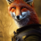 Detailed digital painting: anthropomorphized fox in military uniform