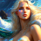 Fantasy digital artwork: Blonde woman in ocean scene