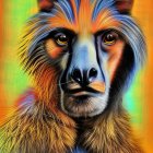 Colorful Mandrill Digital Painting with Vibrant Orange Eyes