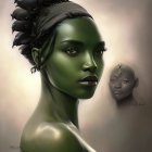 Stylized digital artwork of two figures with green skin and intense gazes