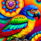 Colorful Parrot Artwork with Psychedelic Background Patterns